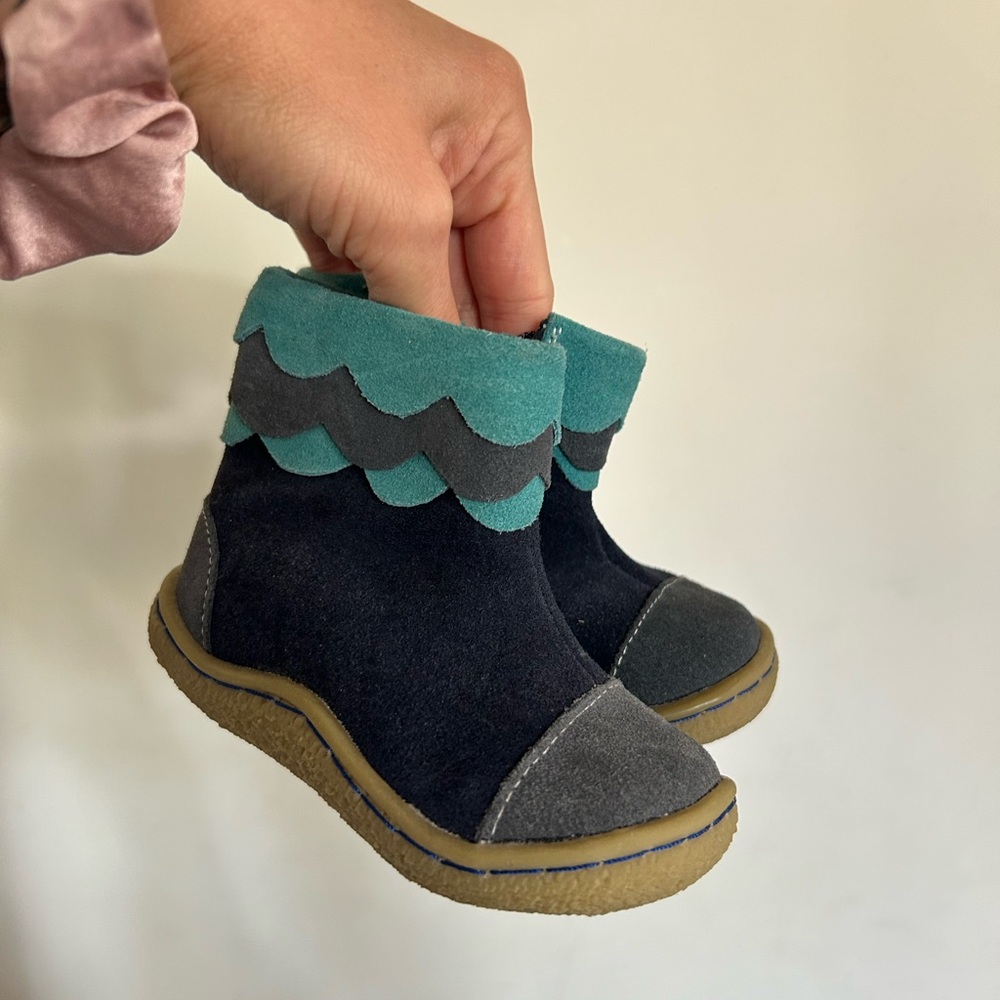 Livie & Luca Kids Suede Ankle Boots in Teal and Navy